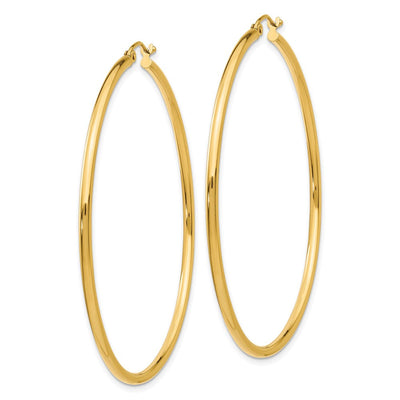 14K Polished Lightweight Tube Hoop Earrings, 55 x 2mm