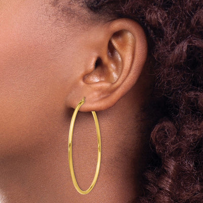 14K Polished Lightweight Tube Hoop Earrings, 55 x 2mm