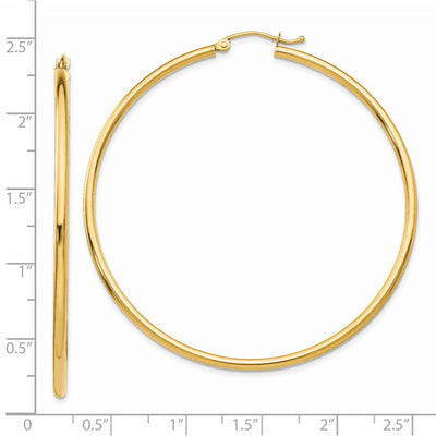14K Polished Lightweight Tube Hoop Earrings, 55 x 2mm