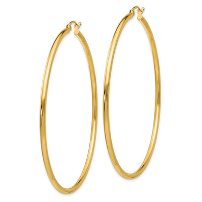 14K Polished Lightweight Tube Hoop Earrings, 60 x 2mm