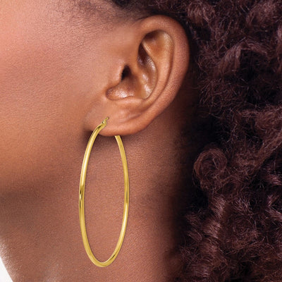 14K Polished Lightweight Tube Hoop Earrings, 60 x 2mm