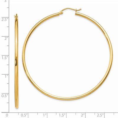 14K Polished Lightweight Tube Hoop Earrings, 60 x 2mm