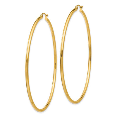 14K Polished Lightweight Tube Hoop Earrings, 65 x 2mm