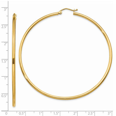 14K Polished Lightweight Tube Hoop Earrings, 65 x 2mm