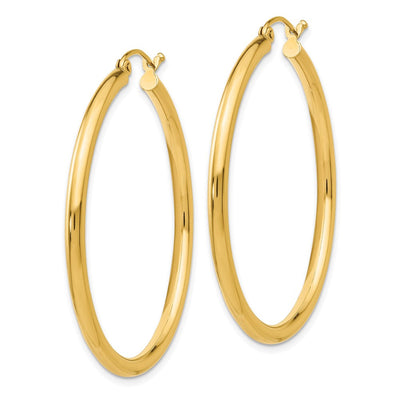 14K Polished Lightweight Tube Hoop Earrings, 40 x 2.5mm