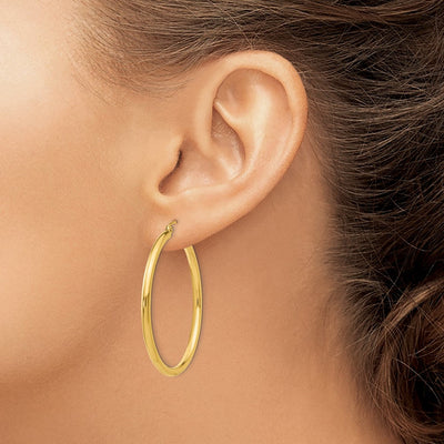 14K Polished Lightweight Tube Hoop Earrings, 40 x 2.5mm