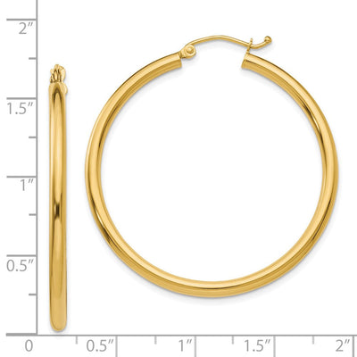14K Polished Lightweight Tube Hoop Earrings, 40 x 2.5mm