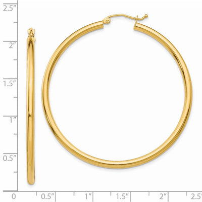14K Polished Lightweight Tube Hoop Earrings, 50 x 2.5mm