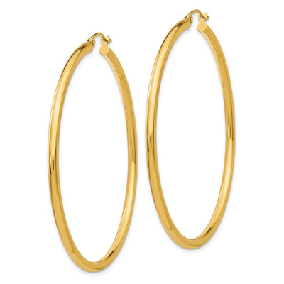 14K Polished Lightweight Tube Hoop Earrings, 55 x 2.5mm