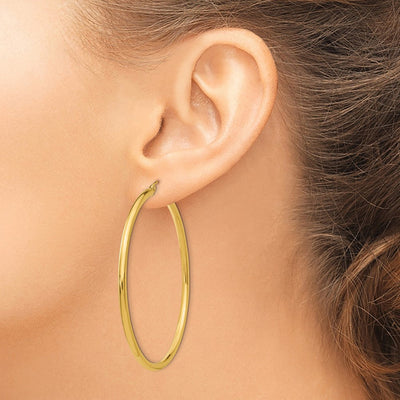 14K Polished Lightweight Tube Hoop Earrings, 55 x 2.5mm