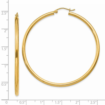14K Polished Lightweight Tube Hoop Earrings, 55 x 2.5mm