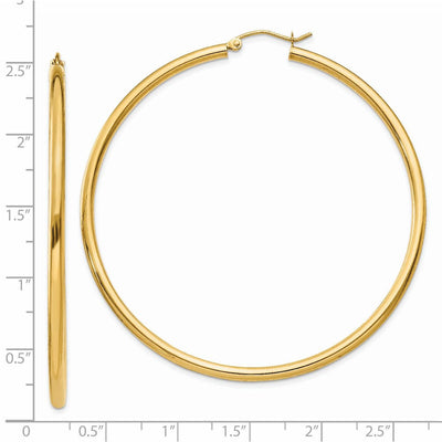 14K Polished Lightweight Tube Hoop Earrings, 60 x 2.5mm