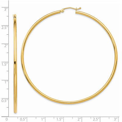 14K Polished Lightweight Tube Hoop Earrings, 65 x 2.5mm