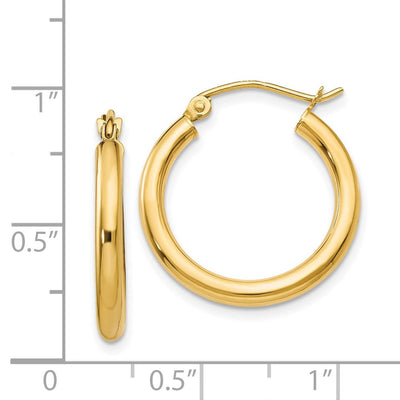 14K Polished Lightweight Tube Hoop Earrings, 20 x 2.5mm