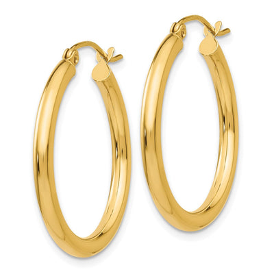 14K Polished Lightweight Tube Hoop Earrings, 25 x 2.5mm