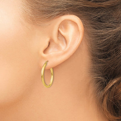 14K Polished Lightweight Tube Hoop Earrings, 25 x 2.5mm