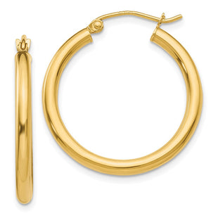 14k Polished Lightweight Tube Hoop Earrings (Style T932L)