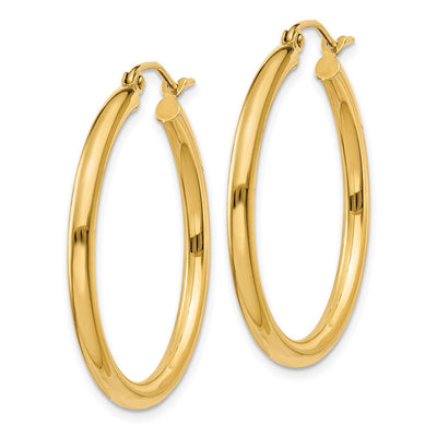 14K Polished Lightweight Tube Hoop Earrings, 30 x 2.5mm