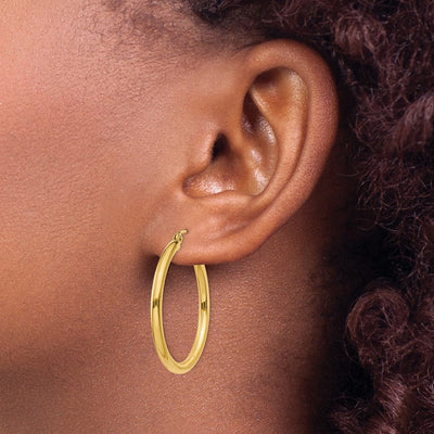 14K Polished Lightweight Tube Hoop Earrings, 30 x 2.5mm