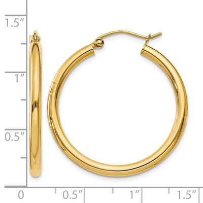 14K Polished Lightweight Tube Hoop Earrings, 30 x 2.5mm