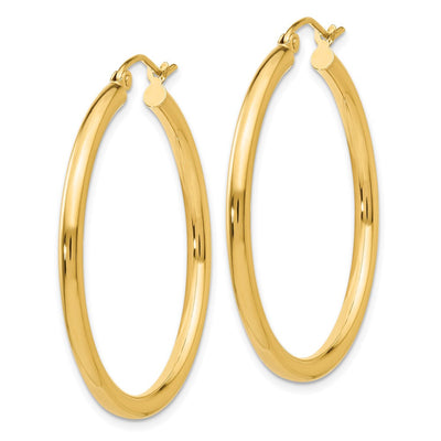 14K Polished Lightweight Tube Hoop Earrings, 35 x 2.5mm