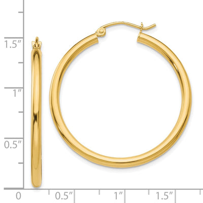 14K Polished Lightweight Tube Hoop Earrings, 35 x 2.5mm