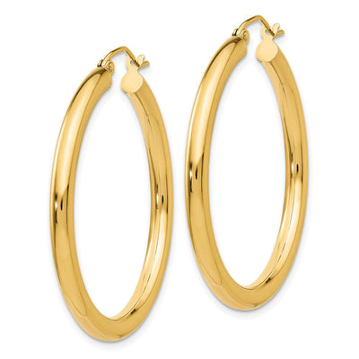 14K Polished Lightweight Tube Hoop Earrings, 35 x 3mm