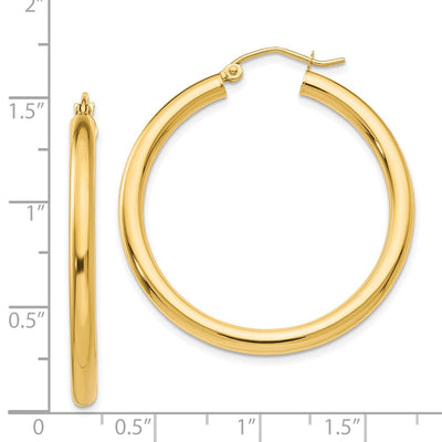 14K Polished Lightweight Tube Hoop Earrings, 35 x 3mm