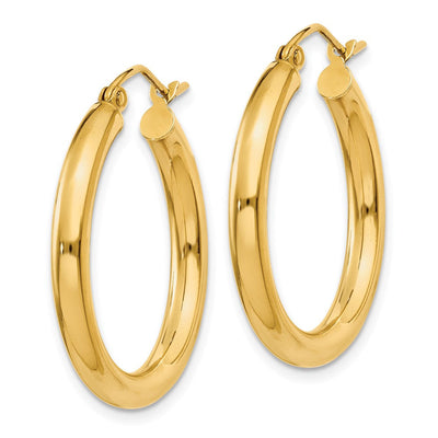 14K Polished Lightweight Tube Hoop Earrings, 25 x 3mm