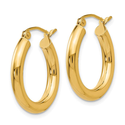 14K Polished Lightweight Tube Hoop Earrings, 20 x 3mm
