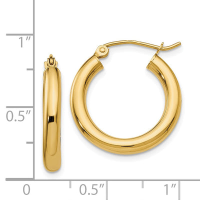 14K Polished Lightweight Tube Hoop Earrings, 20 x 3mm