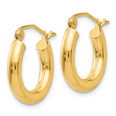 14K Polished Lightweight Tube Hoop Earrings, 16 x 3mm