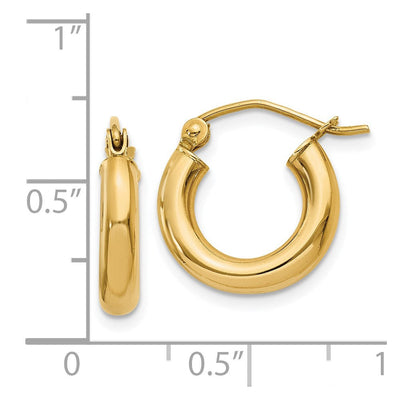14K Polished Lightweight Tube Hoop Earrings, 14 x 3mm