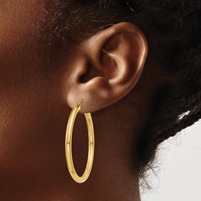 14K Polished Lightweight Tube Hoop Earrings, 40 x 3mm