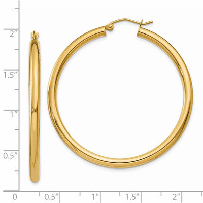 14K Polished Lightweight Tube Hoop Earrings, 45 x 3mm