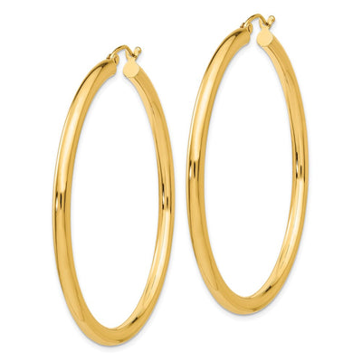 14K Polished Lightweight Tube Hoop Earrings, 50 x 3mm