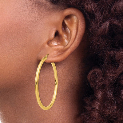14K Polished Lightweight Tube Hoop Earrings, 50 x 3mm