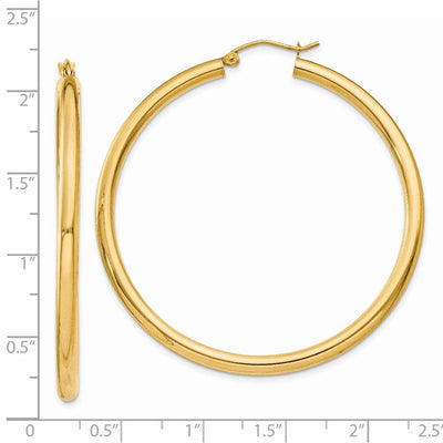 14K Polished Lightweight Tube Hoop Earrings, 50 x 3mm