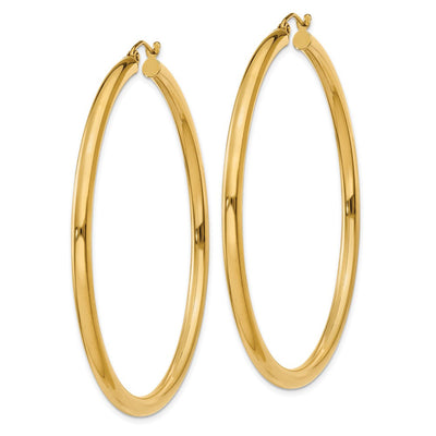 14K Polished Lightweight Tube Hoop Earrings, 55 x 3mm