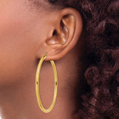14K Polished Lightweight Tube Hoop Earrings, 55 x 3mm