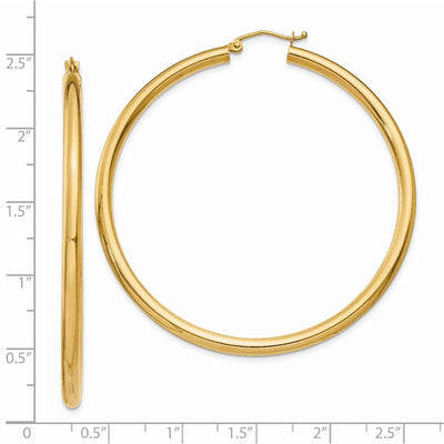 14K Polished Lightweight Tube Hoop Earrings, 55 x 3mm