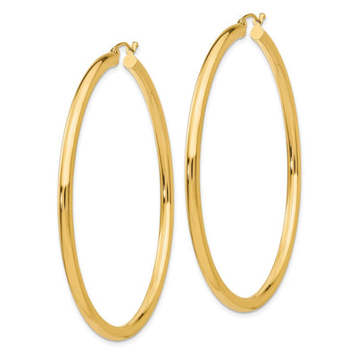 14K Polished Lightweight Tube Hoop Earrings, 60 x 3mm