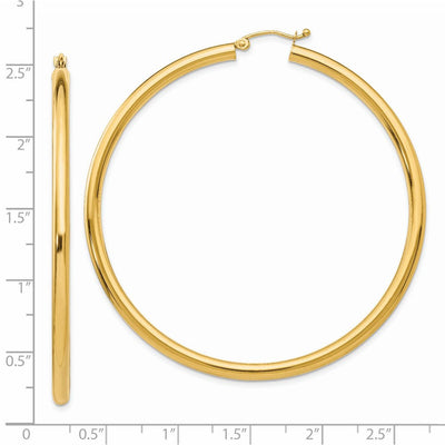 14K Polished Lightweight Tube Hoop Earrings, 60 x 3mm