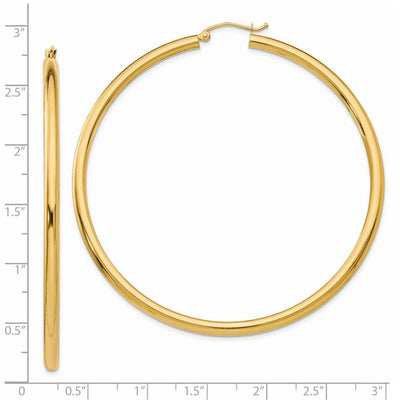 14K Polished Lightweight Tube Hoop Earrings, 65 x 3mm