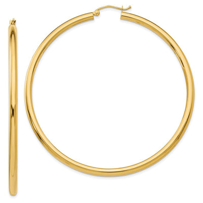 14K Polished Lightweight Tube Hoop Earrings, 65 x 3mm