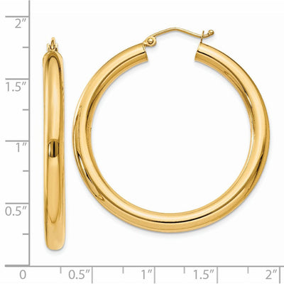14K Polished Lightweight Tube Hoop Earrings, 40 x 4mm