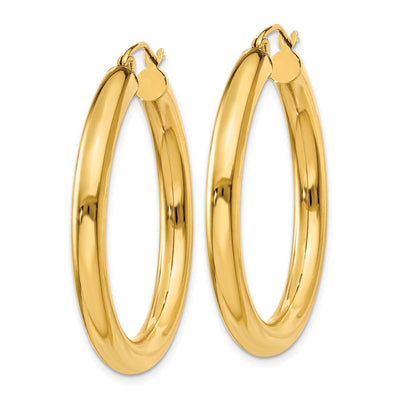 14K Polished Lightweight Tube Hoop Earrings, 35 x 4mm