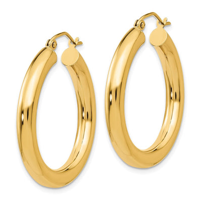 14K Polished Lightweight Tube Hoop Earrings, 30 x 4mm