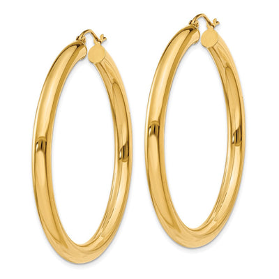 14K Polished Lightweight Tube Hoop Earrings, 45 x 4mm