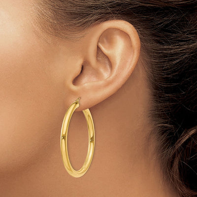 14K Polished Lightweight Tube Hoop Earrings, 45 x 4mm